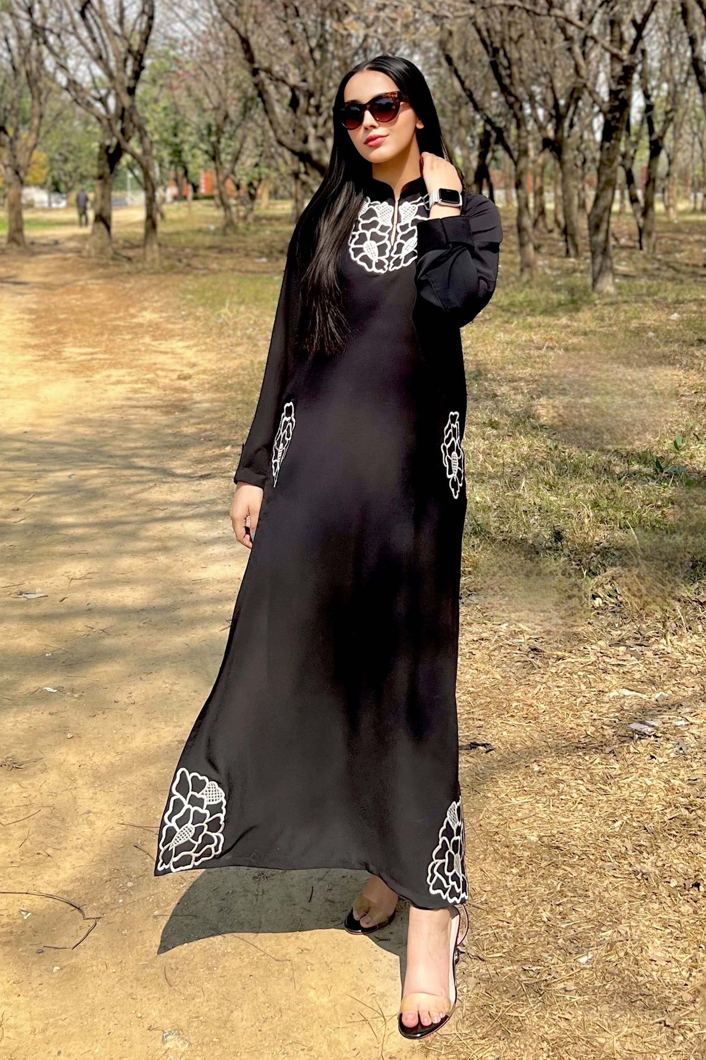 Black embroidered two pc