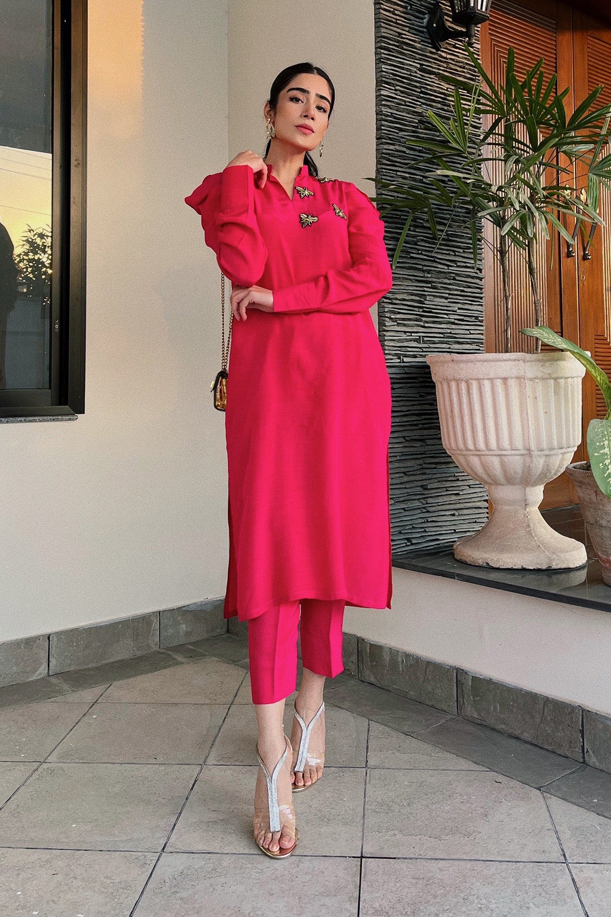 Pink Puffy Sleeves Raw Silk