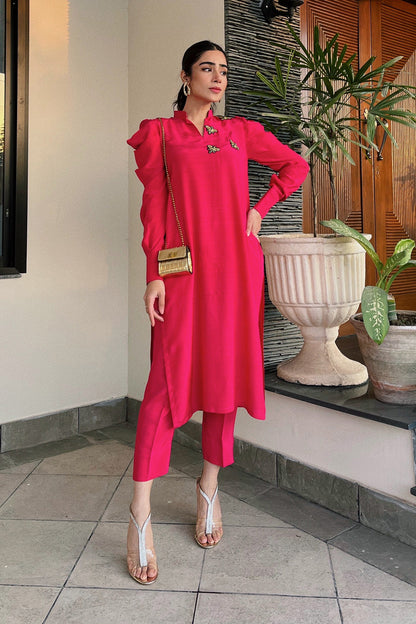 Pink Puffy Sleeves Raw Silk