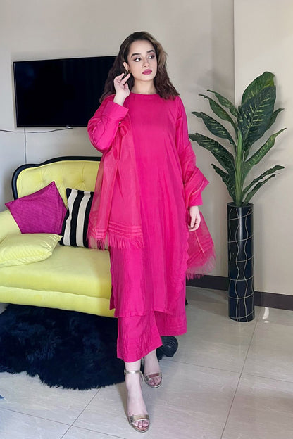 Pink Raw Silk outfit with dupatta (3pc)