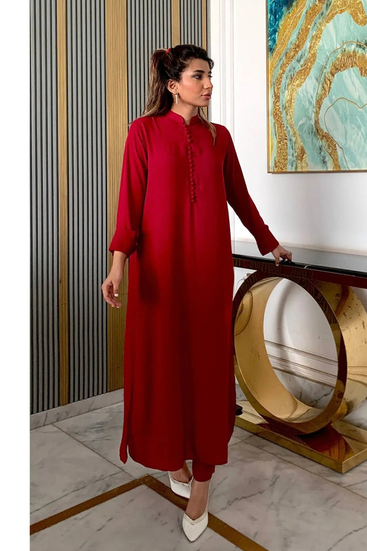 Tunic Blood Red Long Button Set